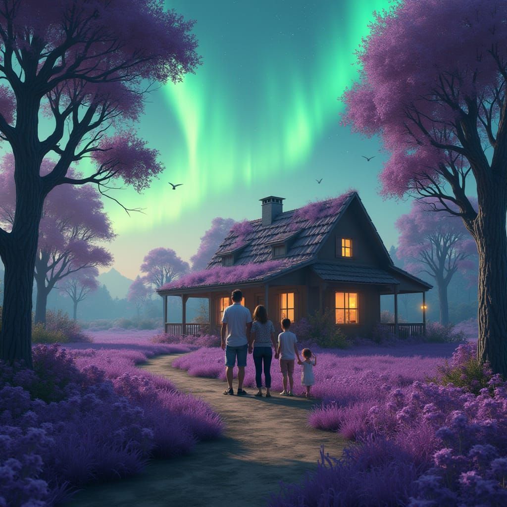 Wonderful Alien Homestead Amidst Vibrant Purple Forests