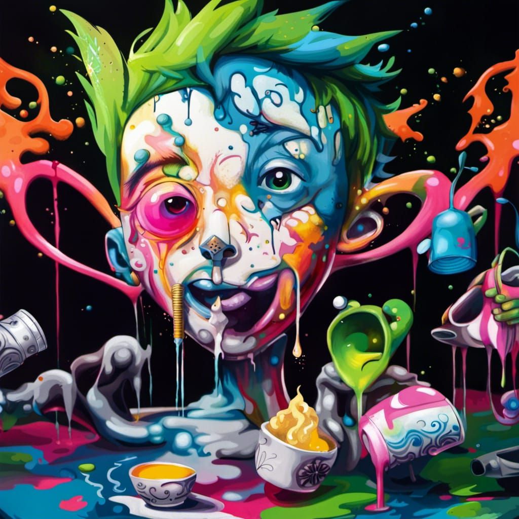 Teacup Pixie Graffiti Art in Melting Style