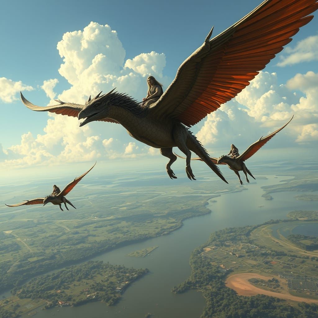 Mayan Warriors Patrol Amazon on Flying Beasts