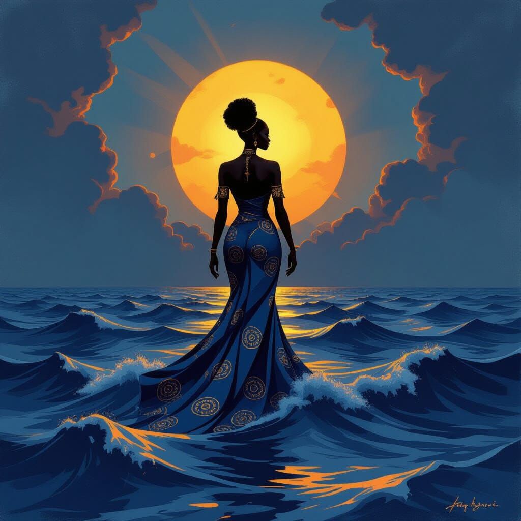 Yoruba Royalty Emerges from Indigo Sea