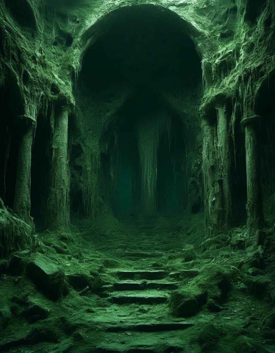 Verdant Catacombs: Maximalist Masterpiece in Green and Black