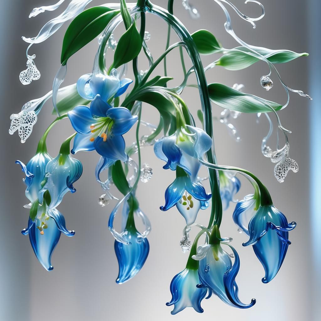 Translucent Blue Glass Lily of the Valley Flowers