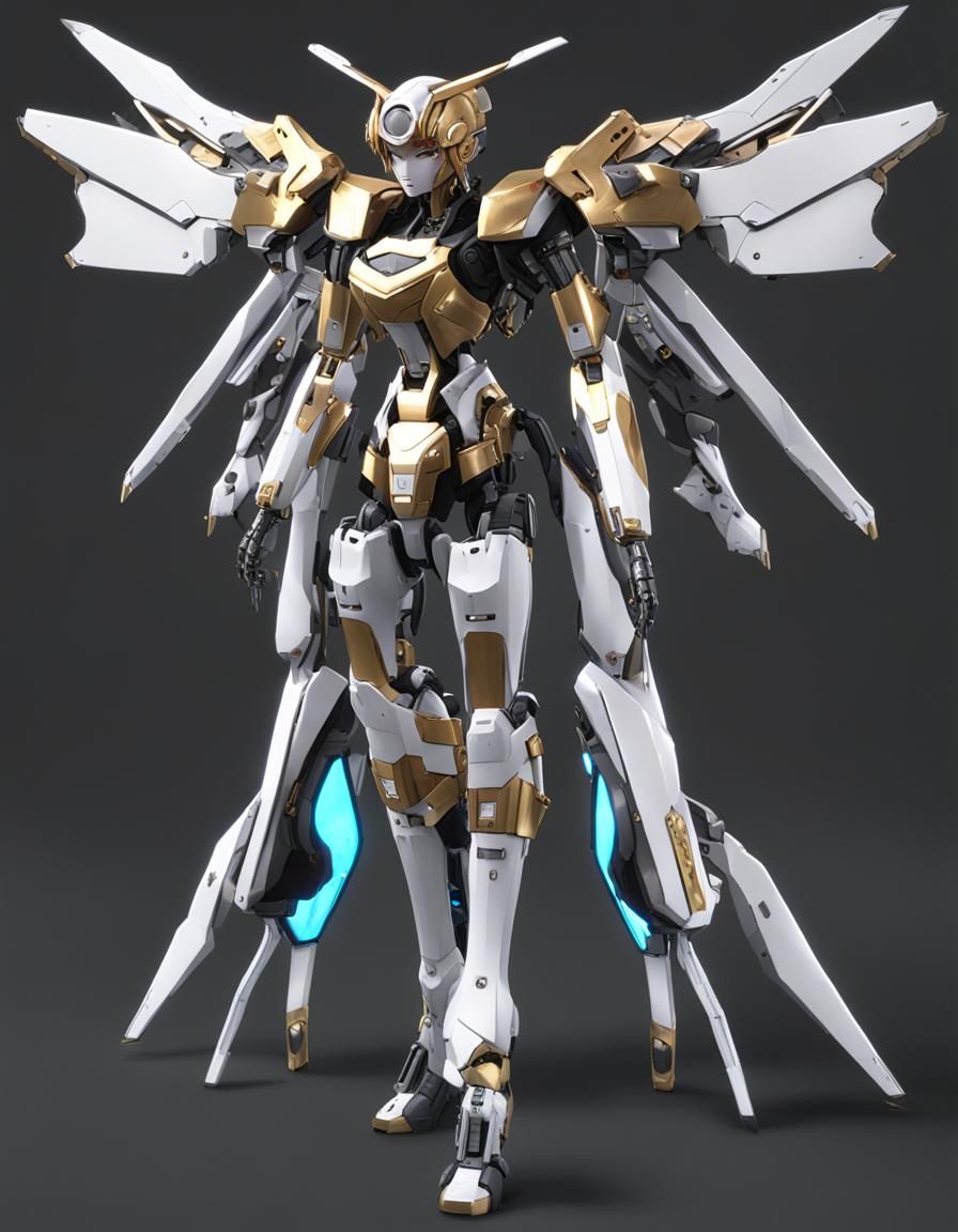 Detailed Mecha Musume with Mechanical Wings in CG