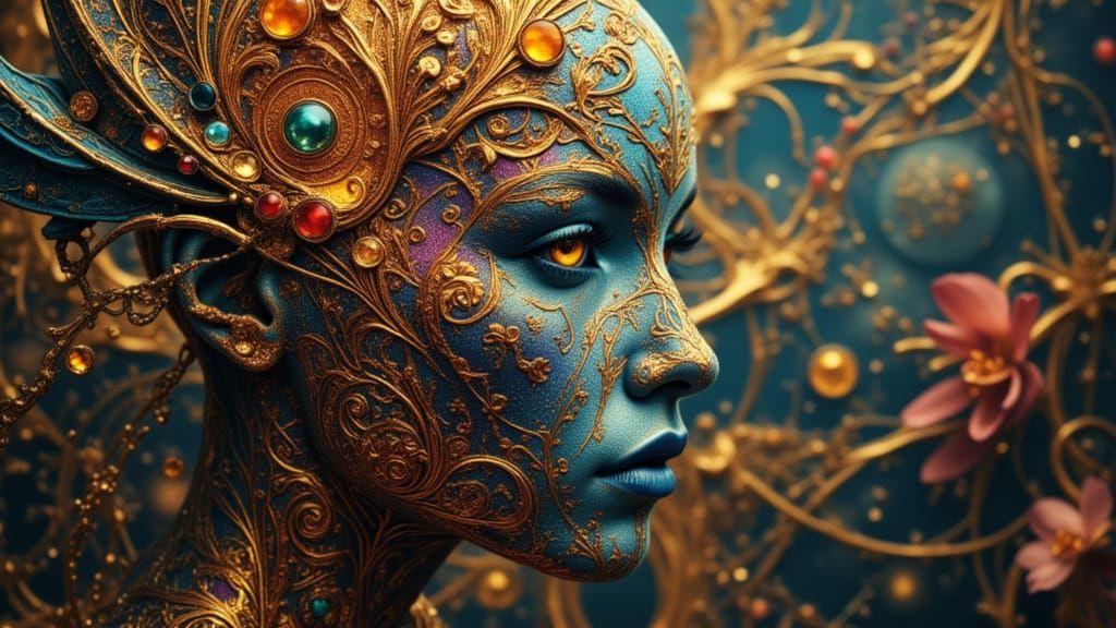 Regal Alien Woman Collecting Cosmic Flotsam