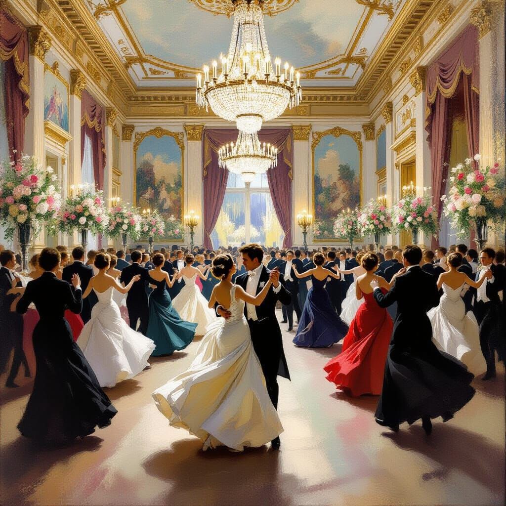 Elegant Ballroom Dancing Scene in Classic Painting Style