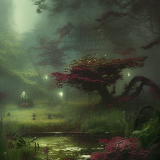 Gothic Victorian Garden: Detailed Fantasy Art