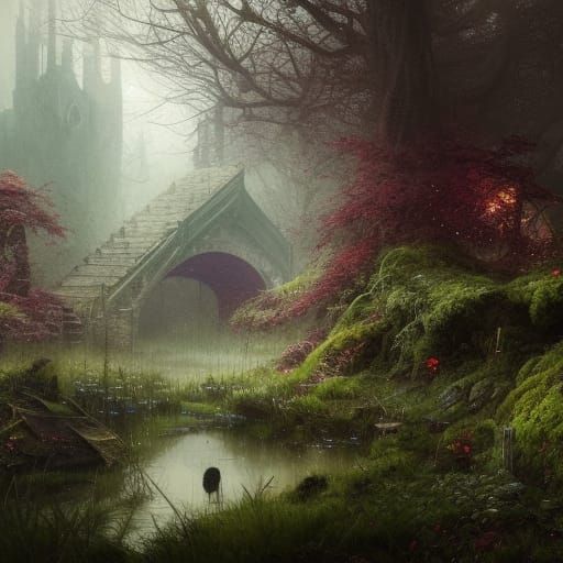 Eerie Gothic Victorian Garden in Dark Fantasy Art