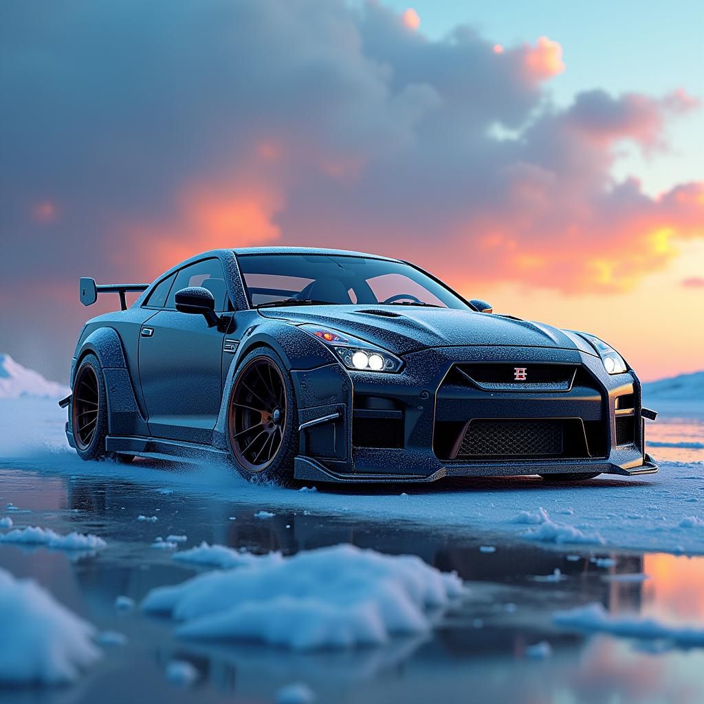 Icy Nissan Skyline in Dreamlike Digital Art