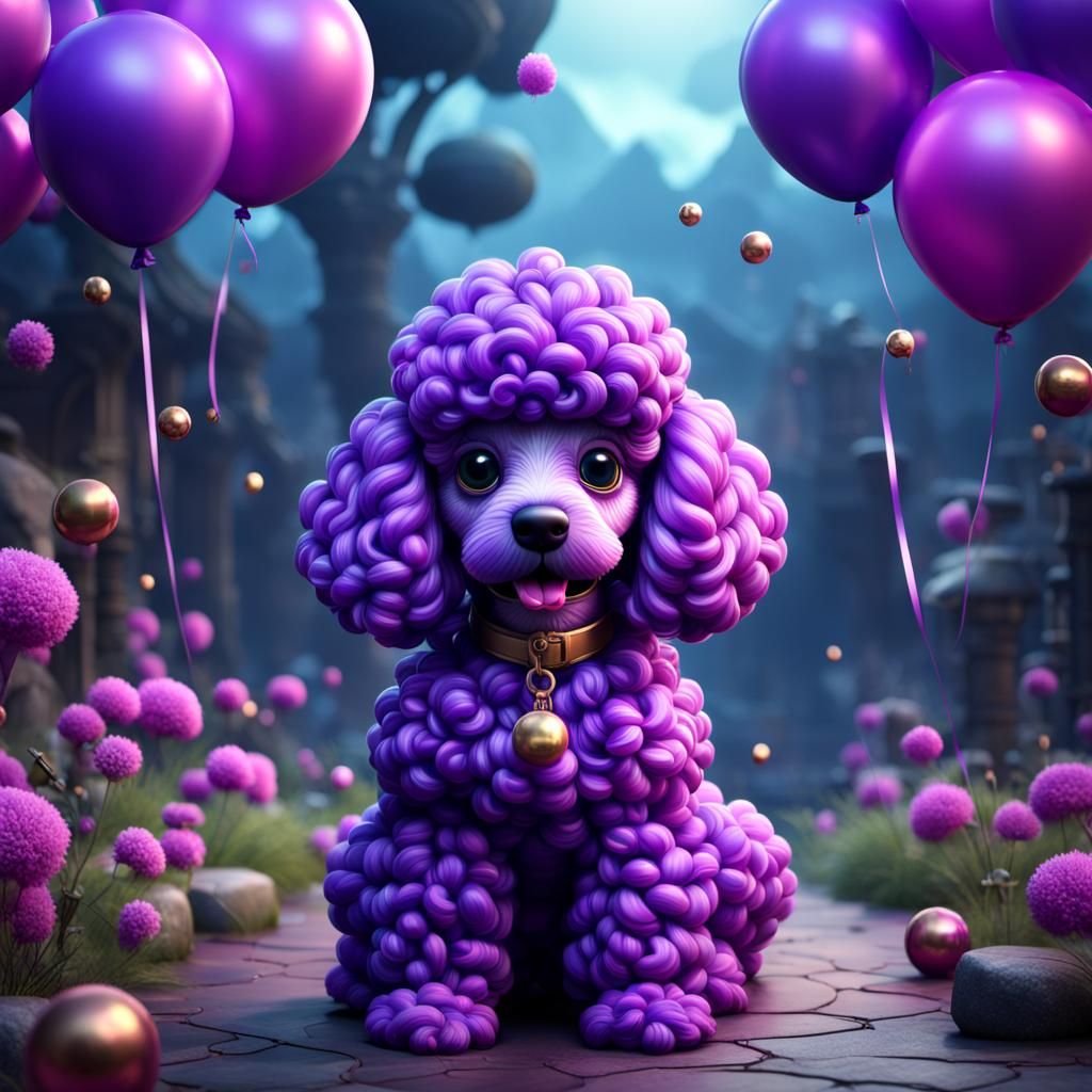 Fantasy Helium Balloon Purple Poodle Art