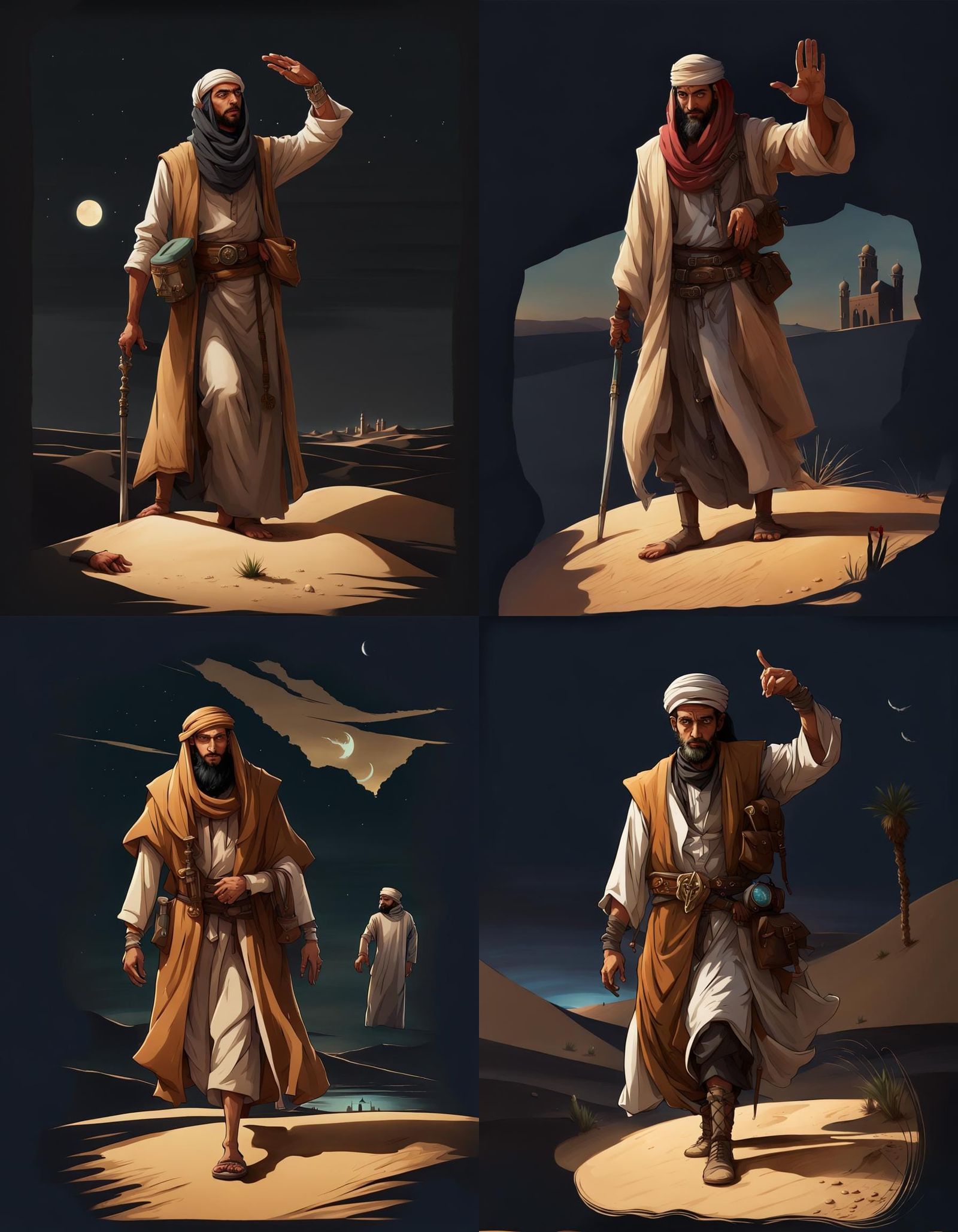 Arabic Cleric Heals Traveler in Desert Scene