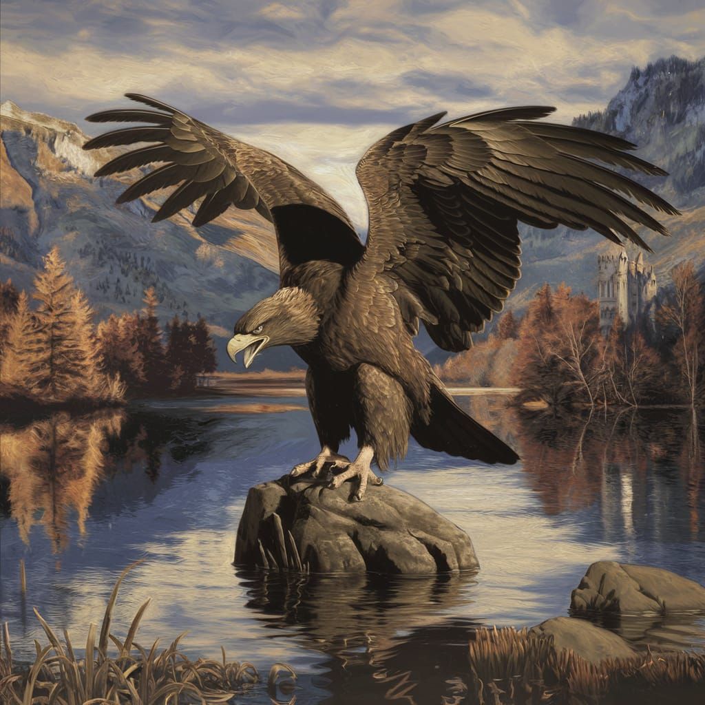 Furious Black Eagle Spreads Wings in Matte Painting