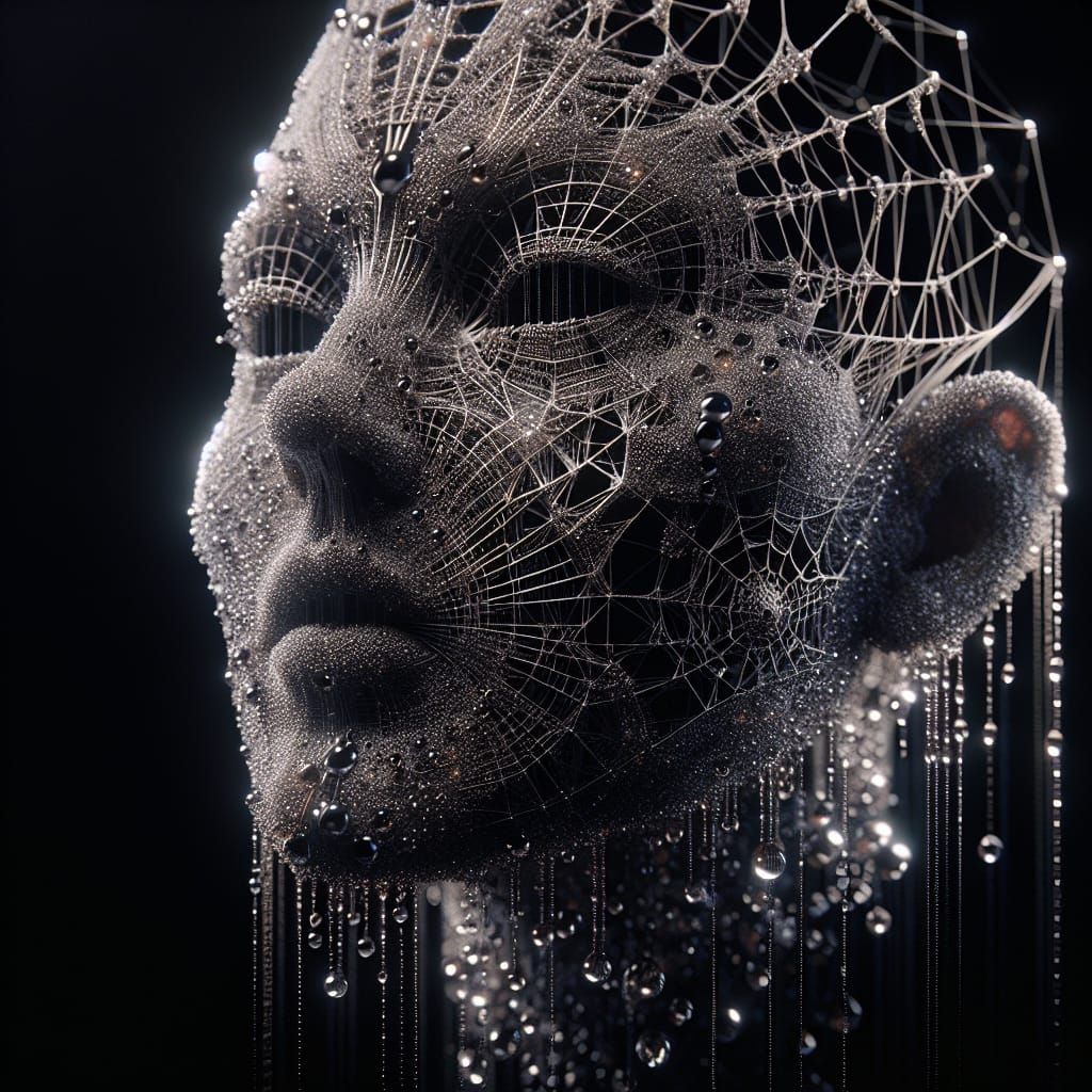 Spiderweb Face: Hyperrealistic 3D Film Still