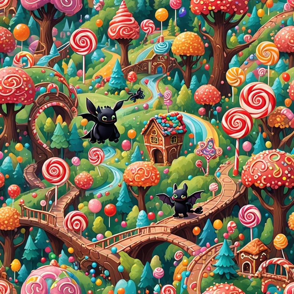 Hiccup and Toothless in Candyland, Candy Art Style