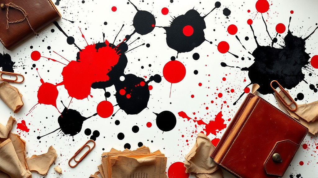 Abstract Expressionist Ink Splatter with Vintage Stationery