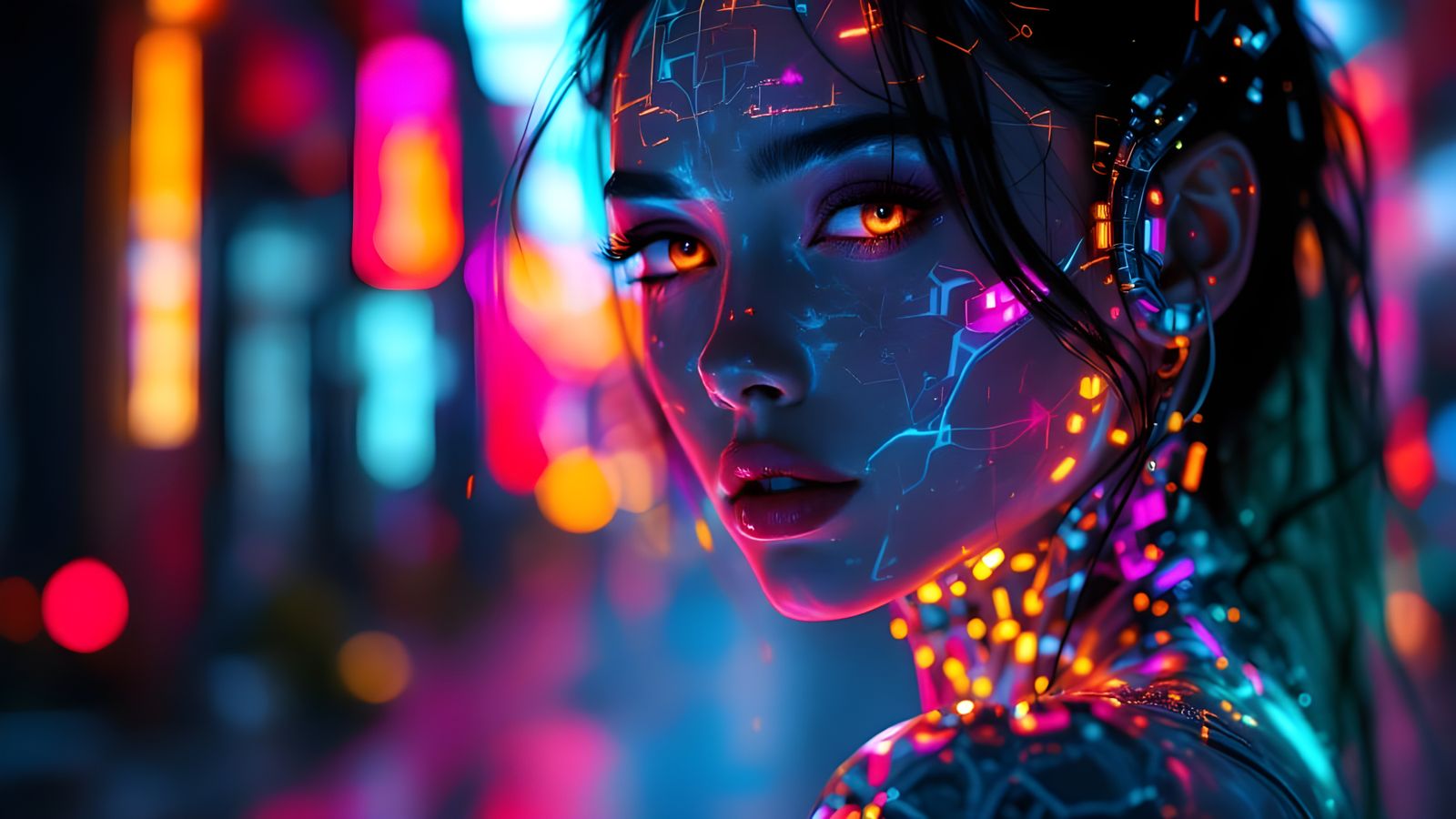 Cyberpunk Woman with Biomechanical Parts in Graffiti Art Sty...