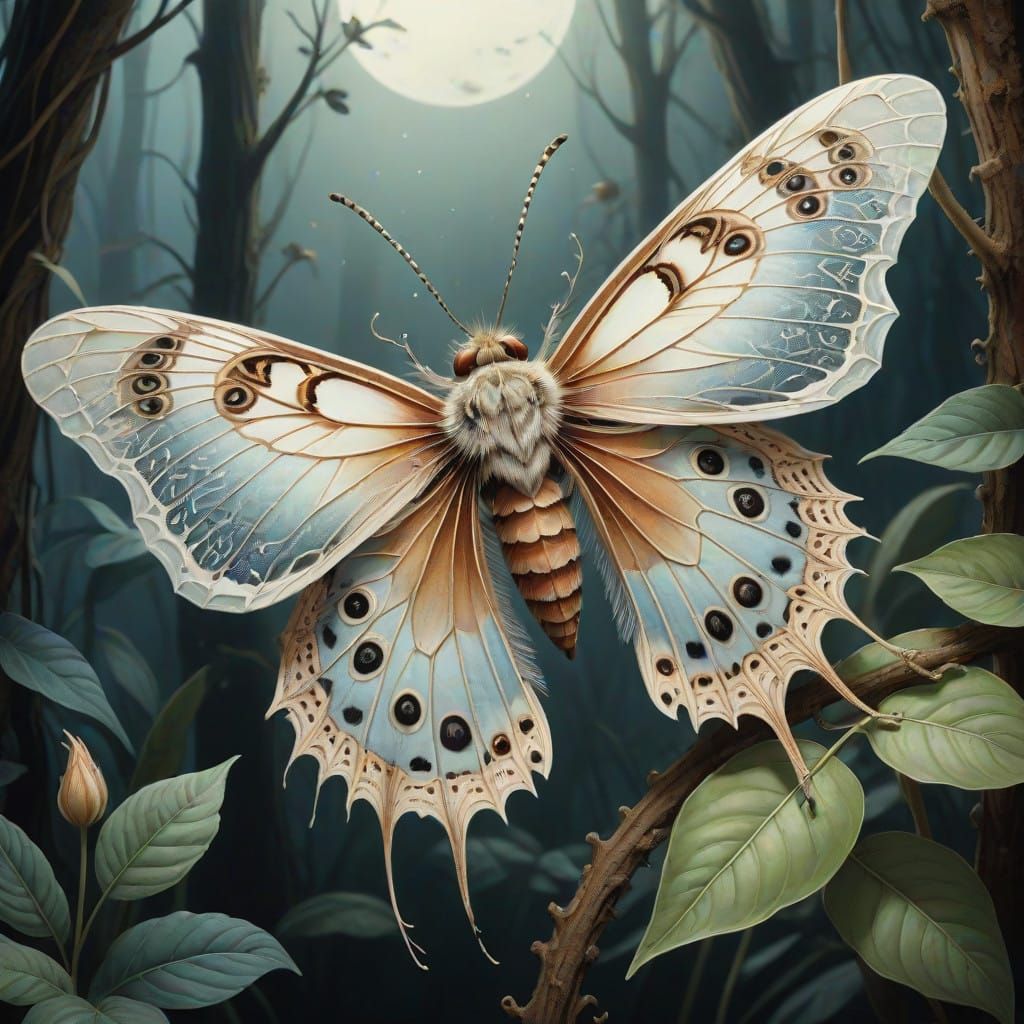 Moth in Madagascar, Drinking Bird's Tears, in Whimsical Digi...