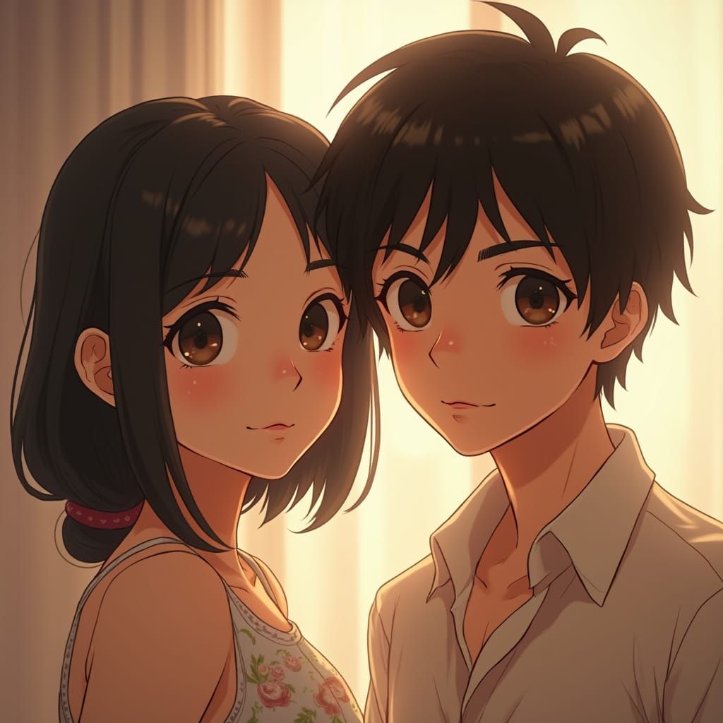 Young Couple in Anime Style, Inspired by Makoto Shinkai and ...