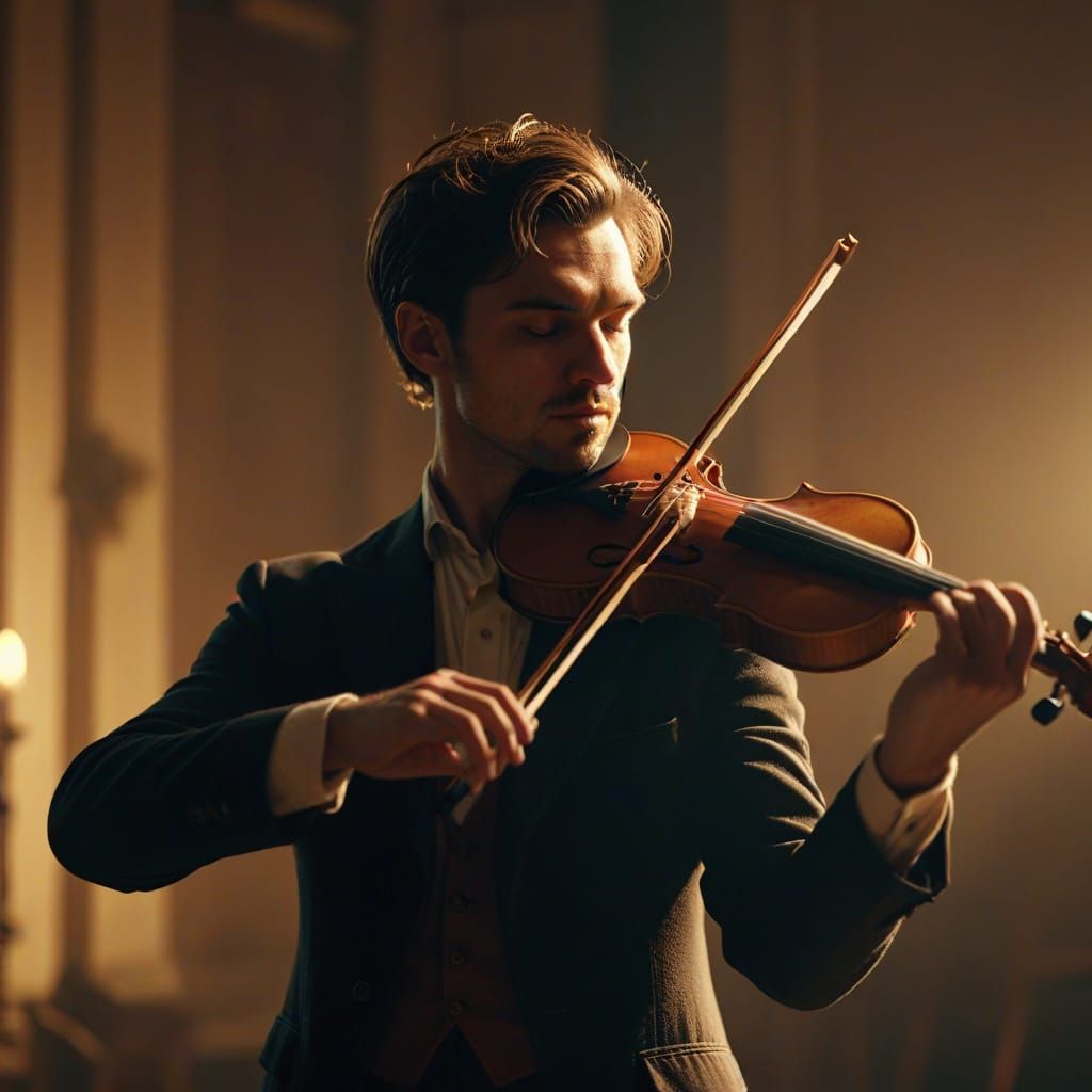 Ethereal Violinist in Warm Golden Light