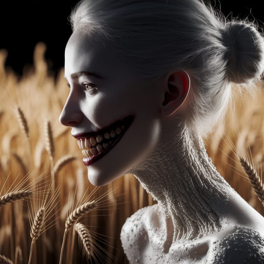 Creepy Fashion Model Portrait with Sharp Teeth