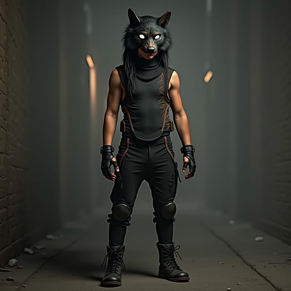 Native American Teenage Warrior in Urban Alleyway