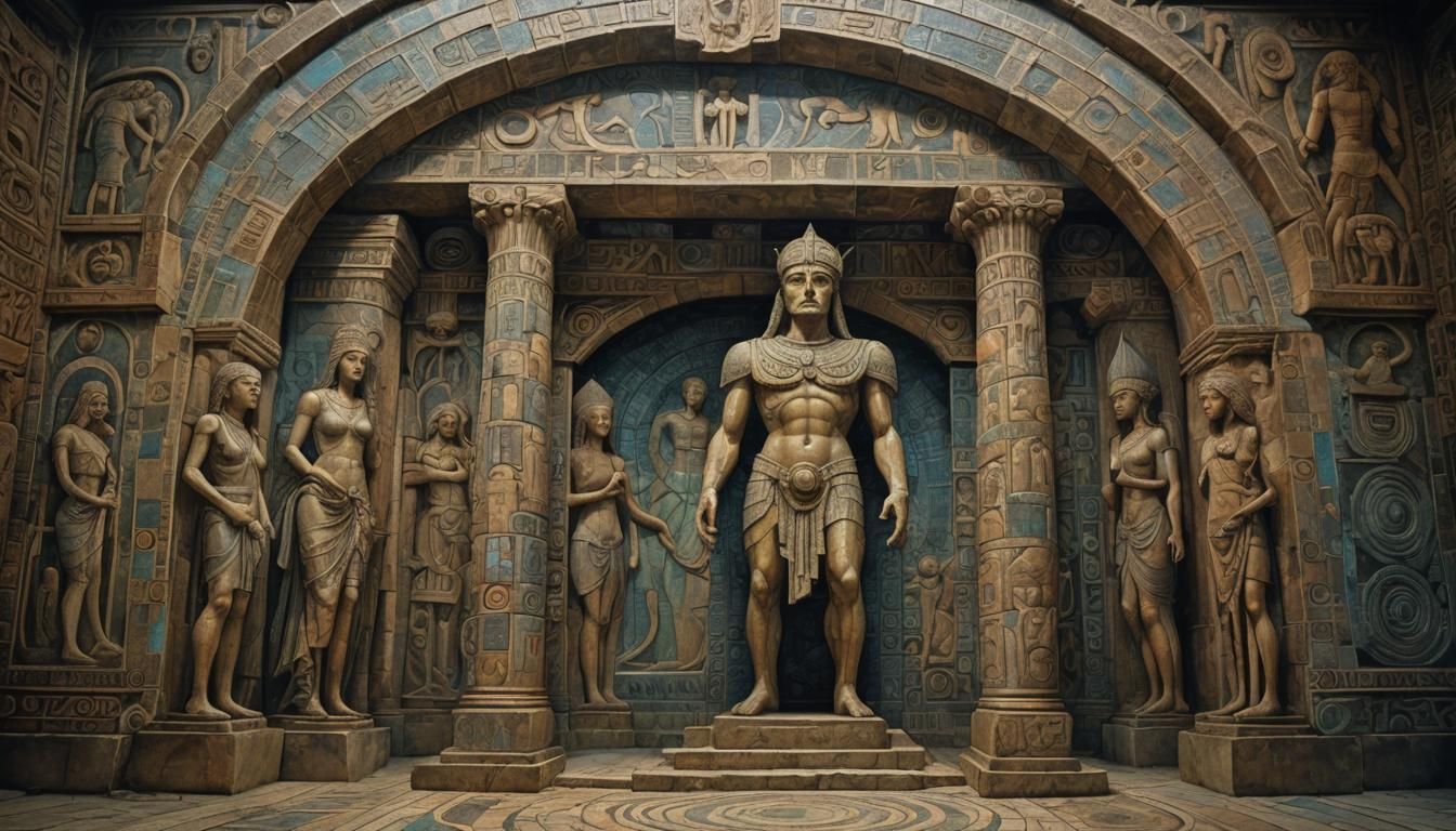 Etruscan Mosaic of Ancient Temple Entrance