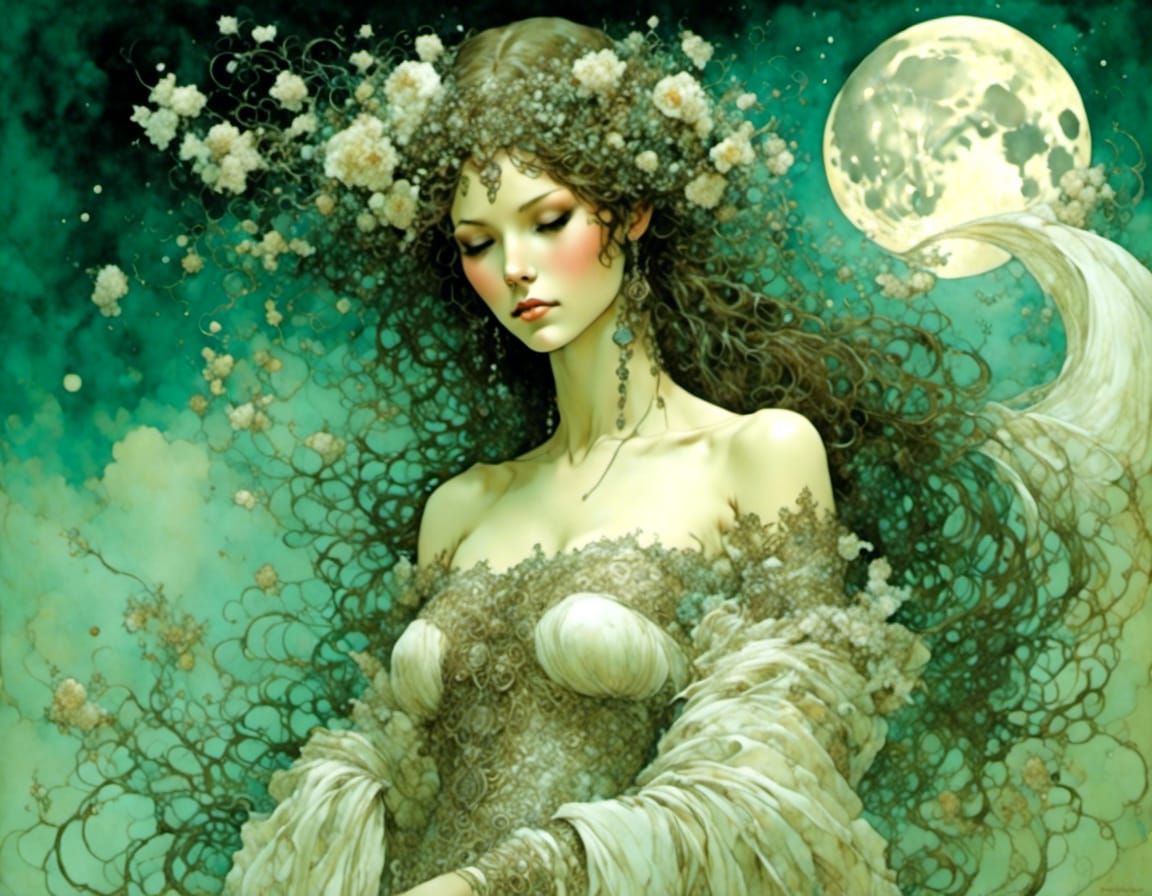 Night Goddess in Fantastical Matte Painting Style