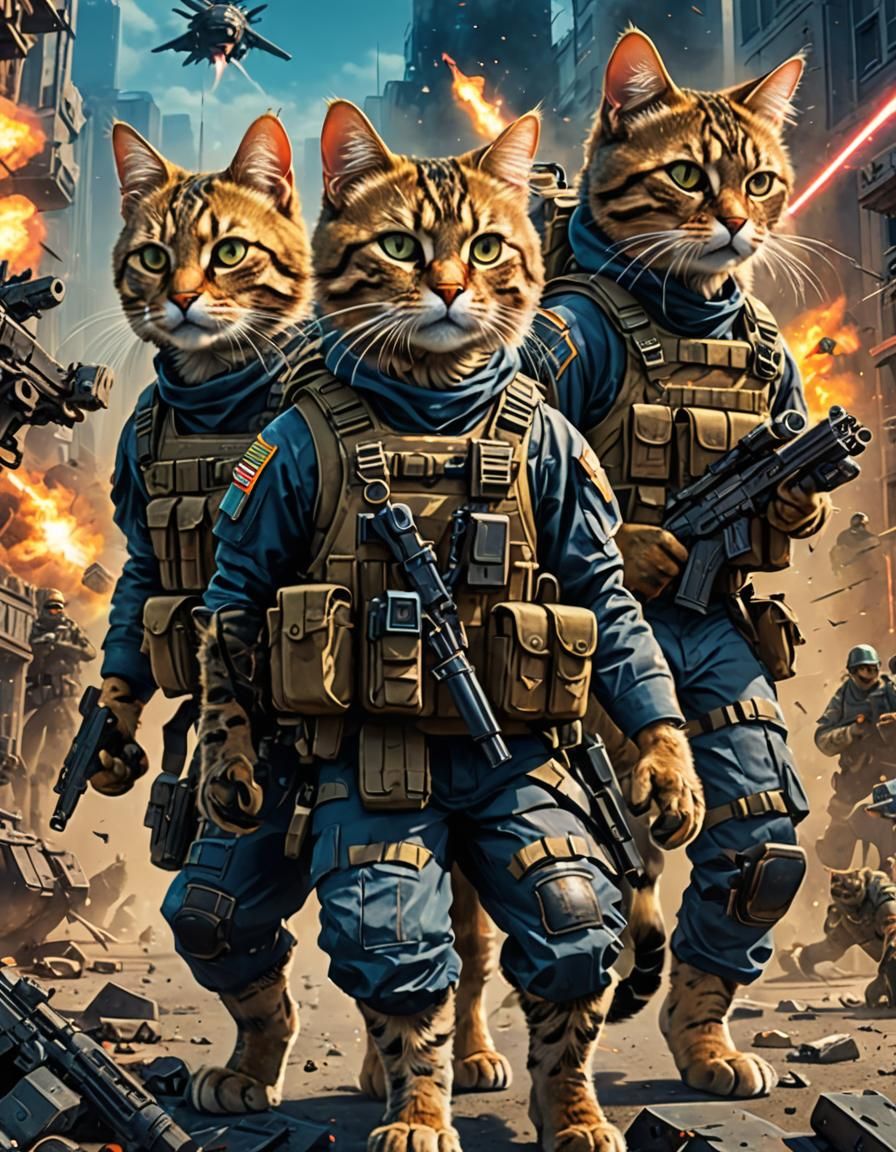 Cat Mercenary Squad Movie Poster in 8K