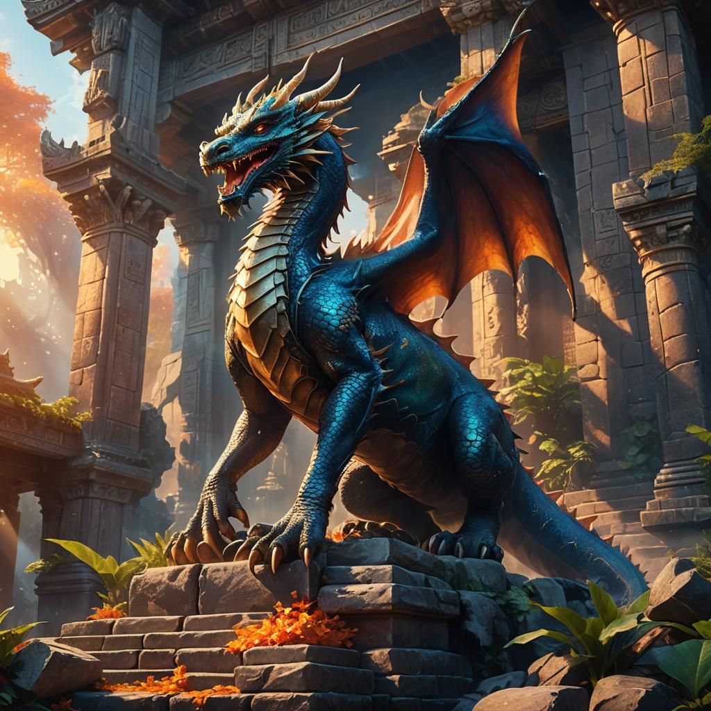 Majestic Dragon in Ancient Temple Concept Art