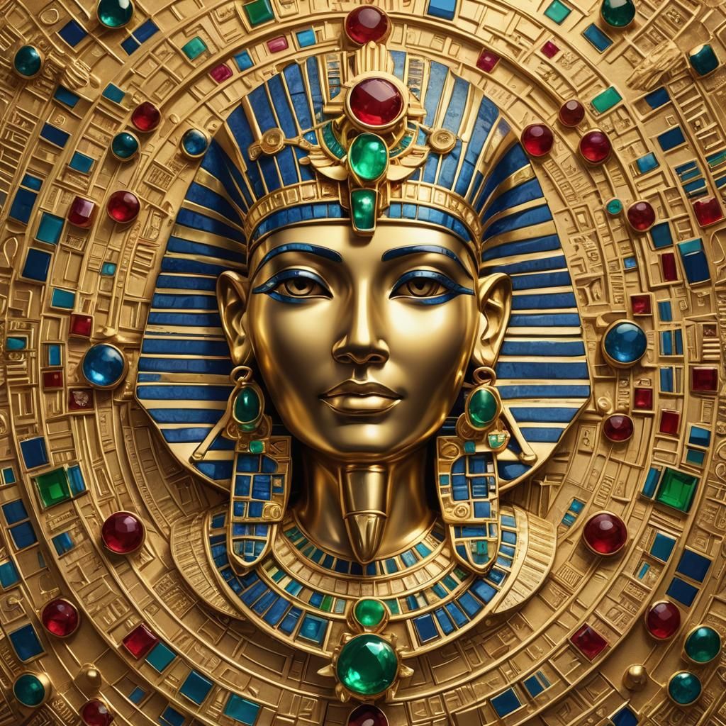 Egyptian Goddess Brooch with Jewels in Gold Texture