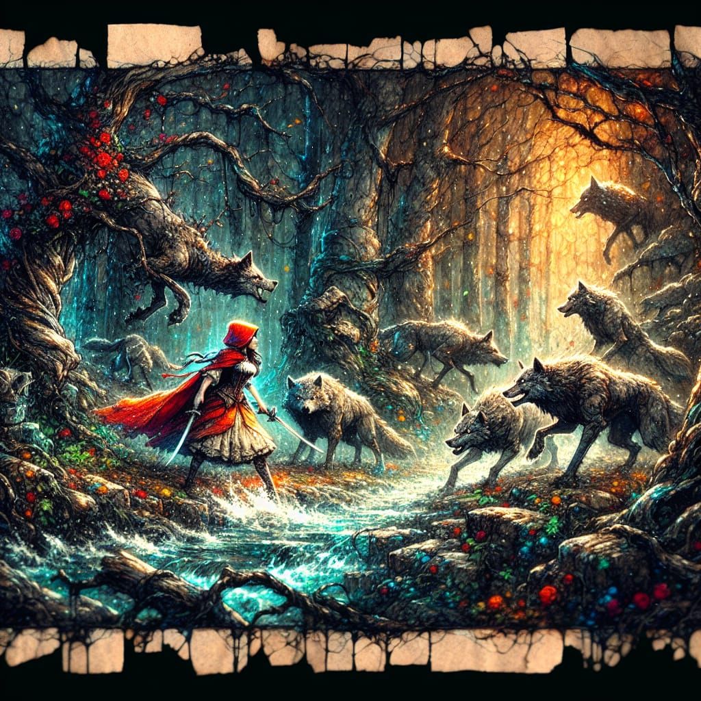 Little Red Riding Hood Defends Herself: Ink and Acrylic Pain...