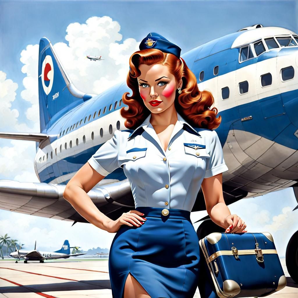 1950s Pan Am Stewardess in Pin-Up Style