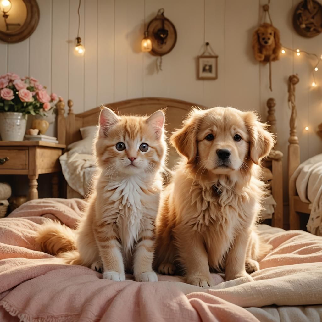 Kitten and Retriever in Cozy Cottage 3D Animation