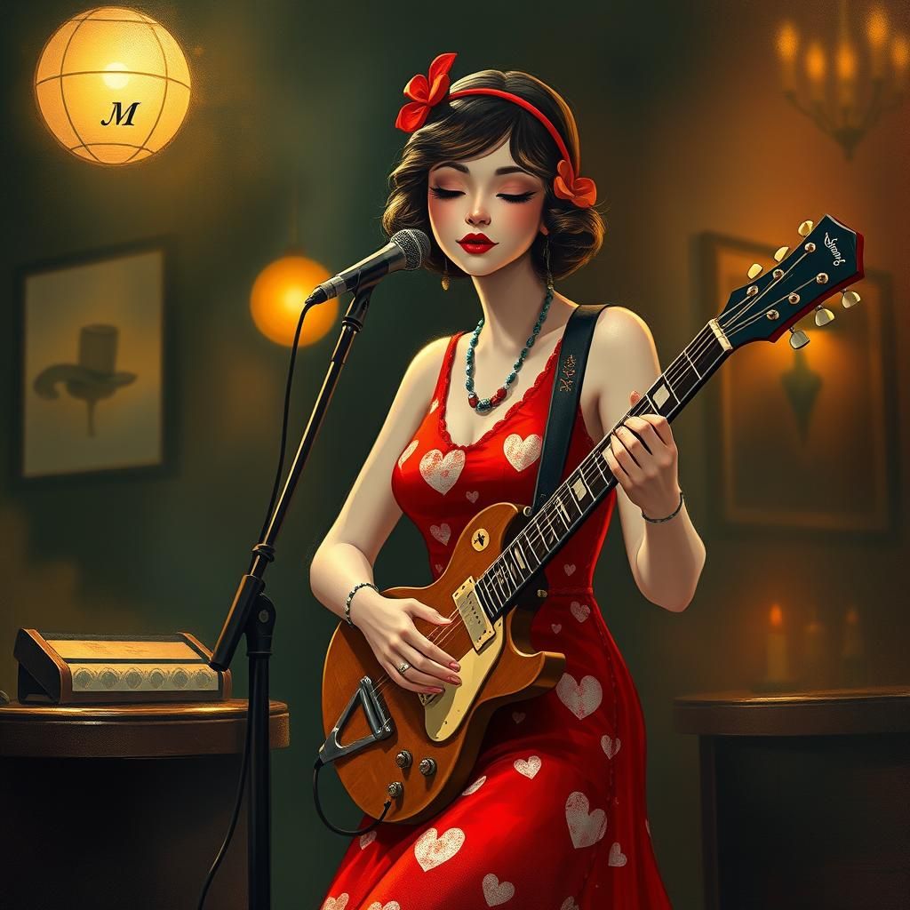 Jazz Age Musician in Heart-Adorned Dress