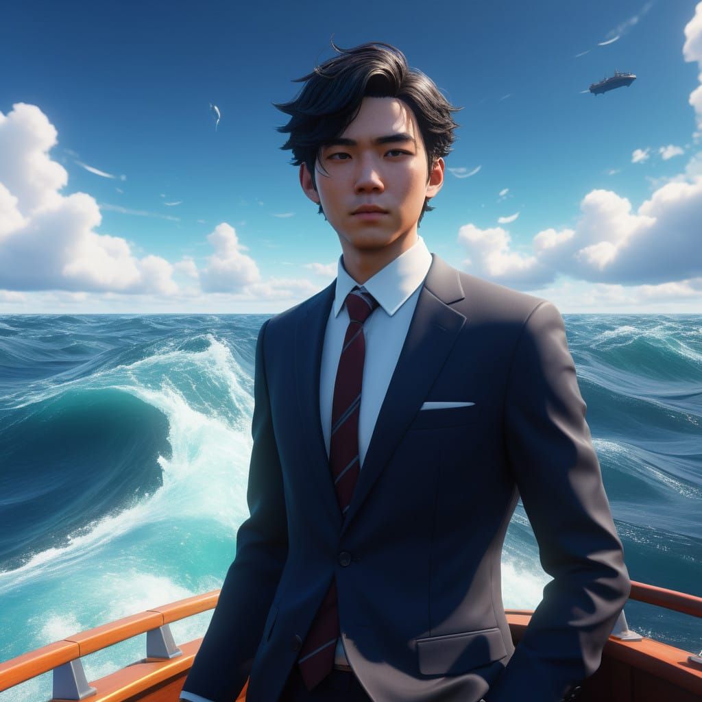 Young Professional Navigates Futuristic Vessel Through Turbu...