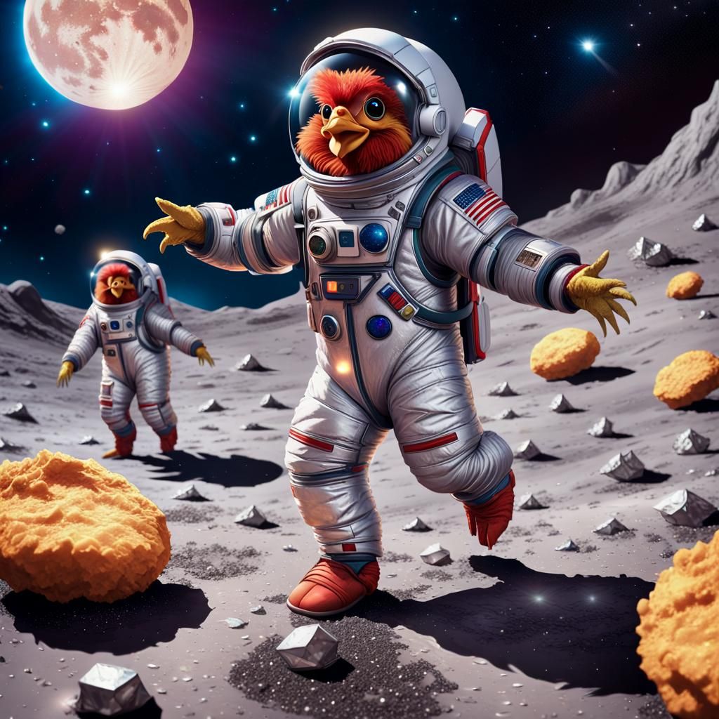 Surreal Space Celebration: Chicken Nuggets Shine in Vibrant....