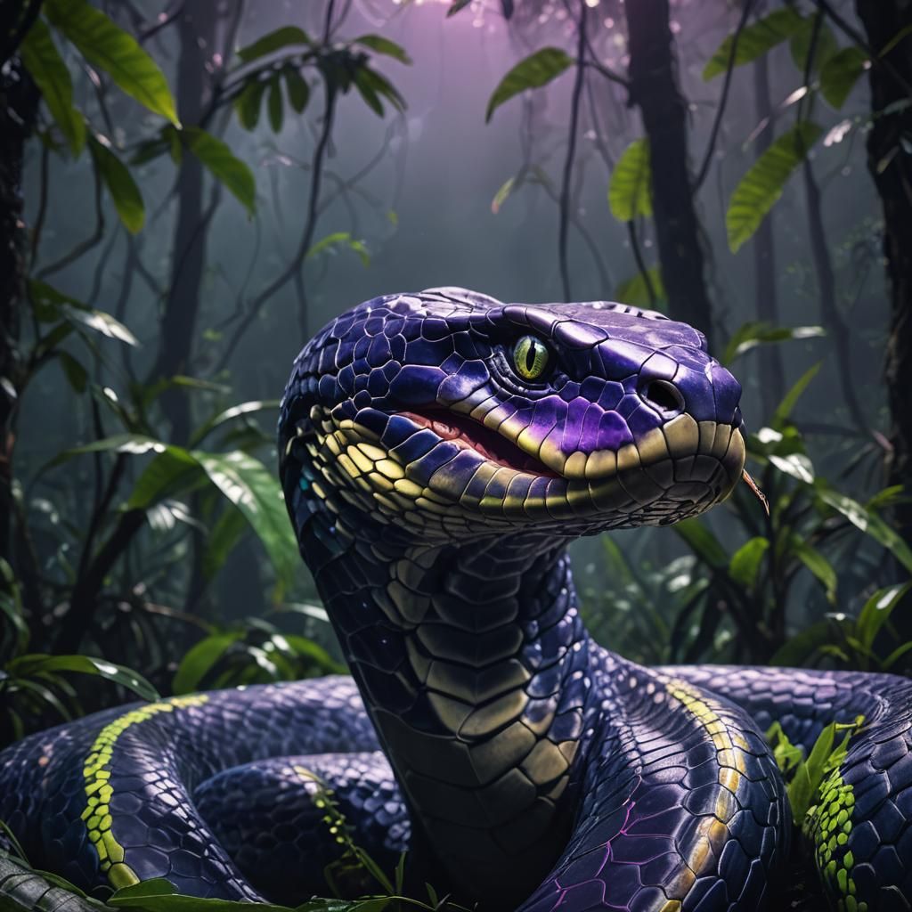 Neon Cobra Portrait in a Jungle Setting