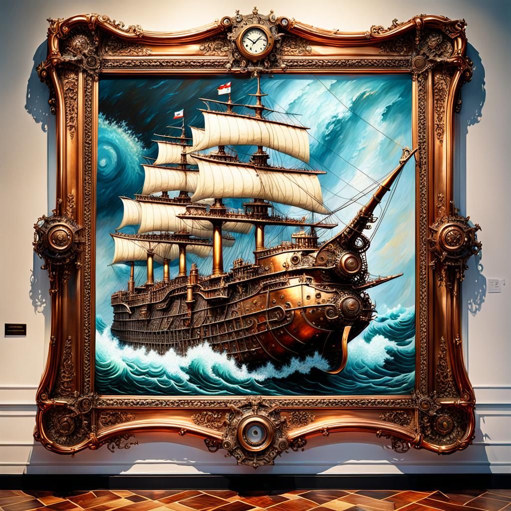 Steampunk Ship Breaks Free: Trompe L'Oeil Museum Exhibit