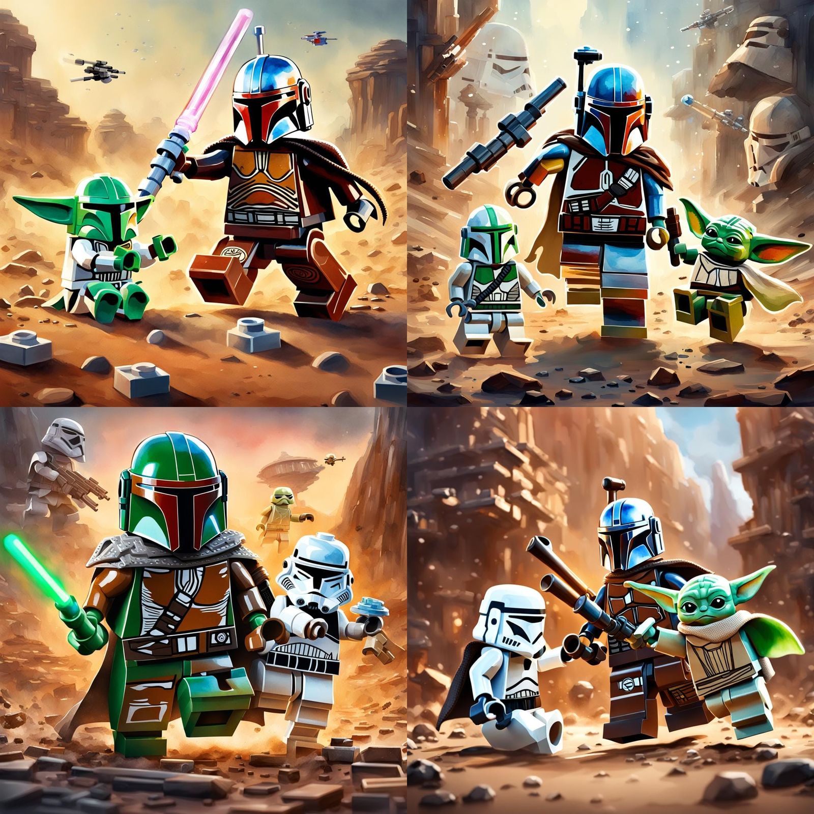 Lego Mandalorian Battle: Watercolor Illustration