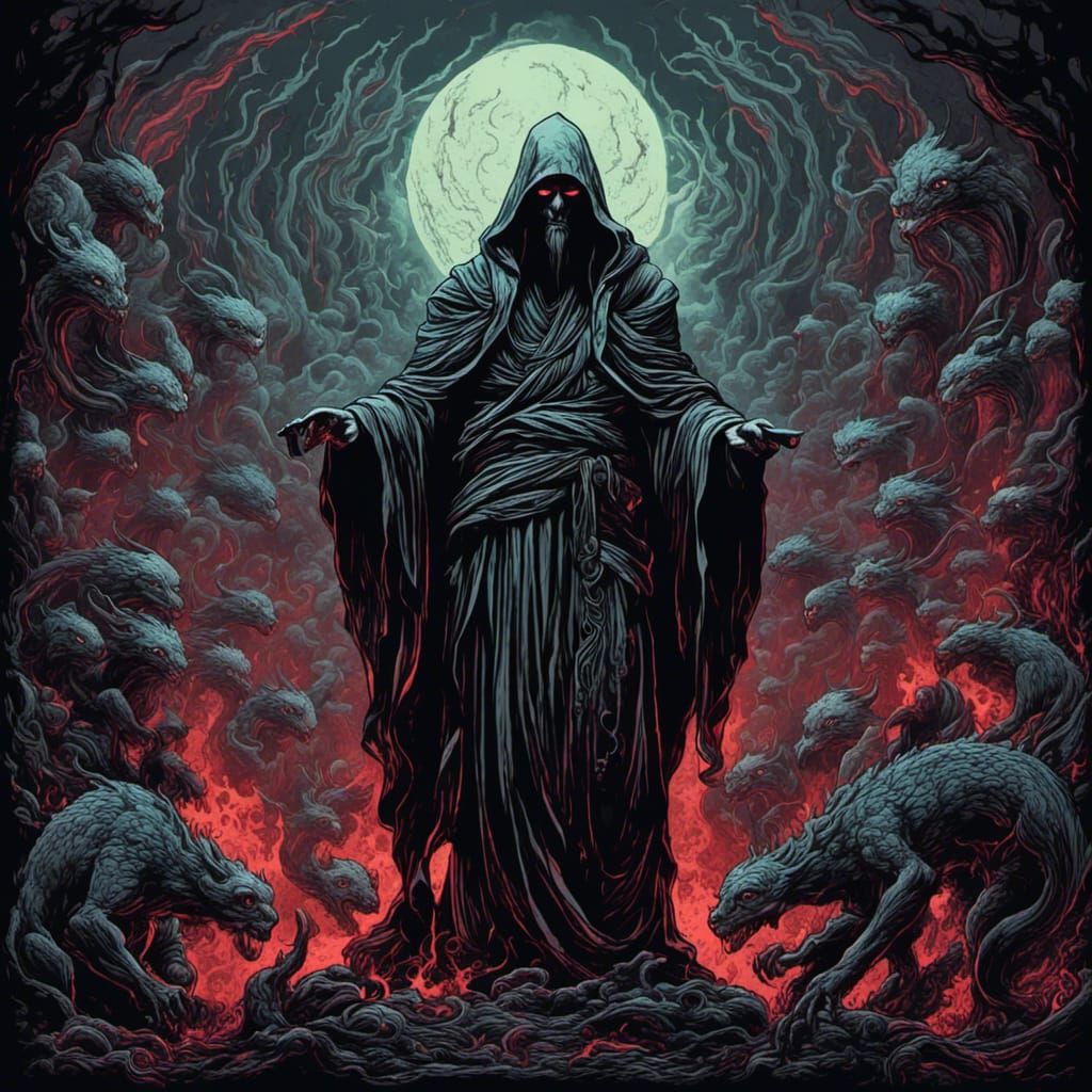 Sinister Cult Leader in Linocut Style