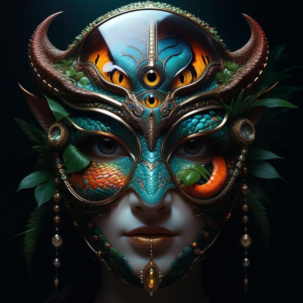 Detailed Snake Portrait in Jungle Habitat