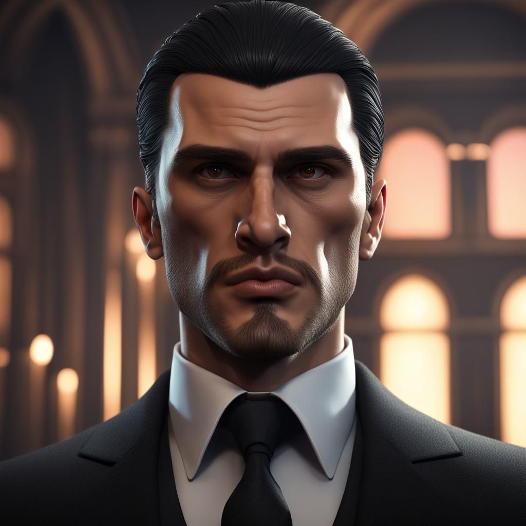 Young Mafia Boss in Detailed Matte Painting