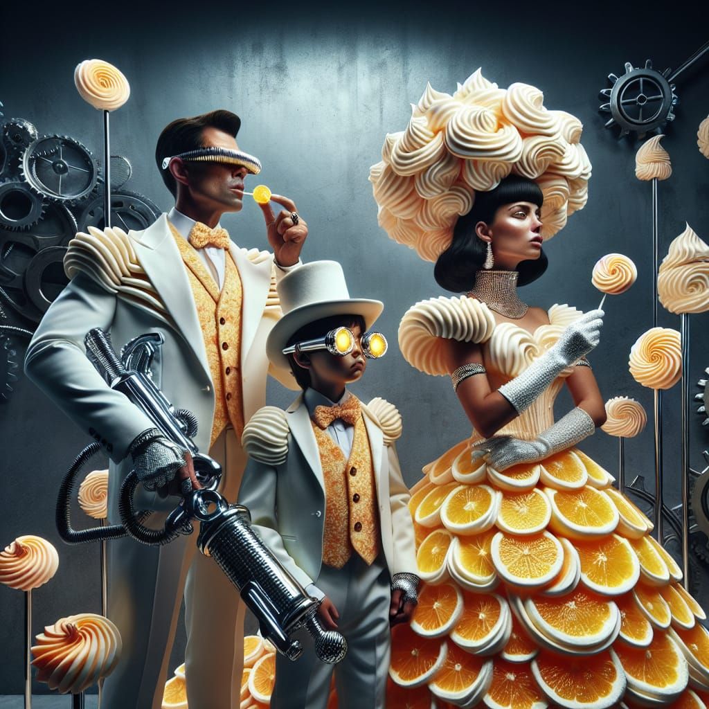 Retrofuturistic Family in Meringue Attire