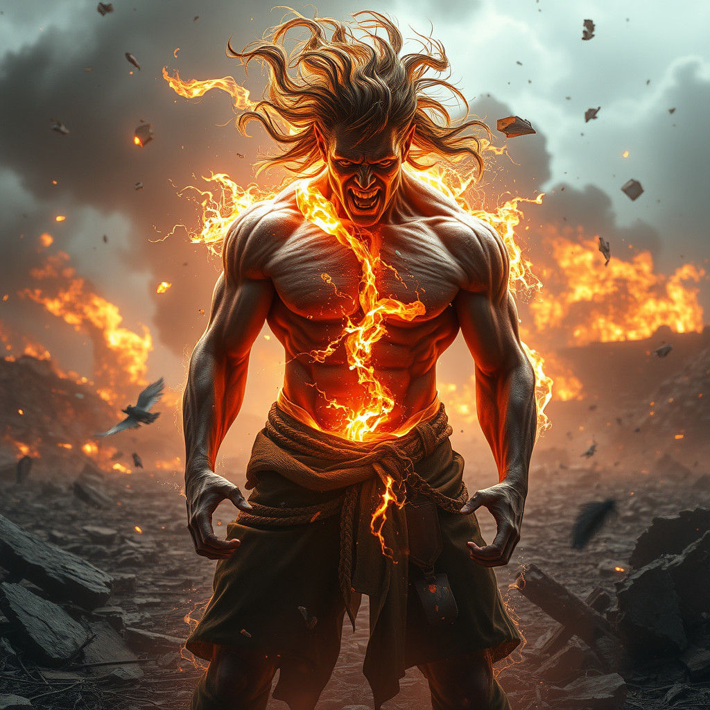 Imposing Figure Amidst Chaotic Energy in 3D Style