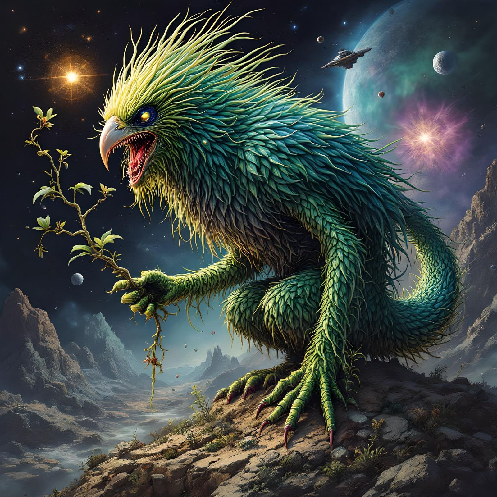 Bird-Plant Monster in Space Baroque Style