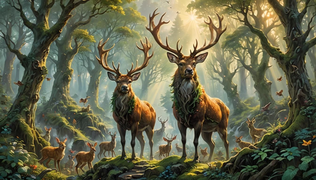 Celtic God Cernunnos in Magical Forest