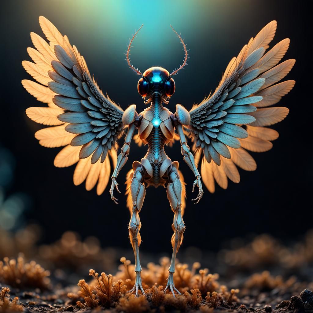 Macro shot of a bacteriophage winged mycelia warrior