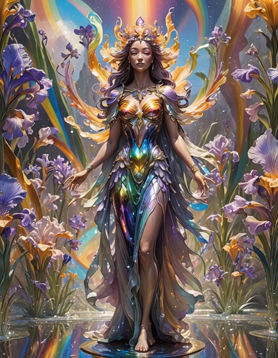 Goddess Iris Glass Figure Enameled with Rainbows