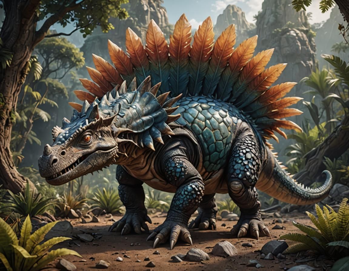 Ankylosaurus Archaeopteryx Fusion: Detailed Matte Painting