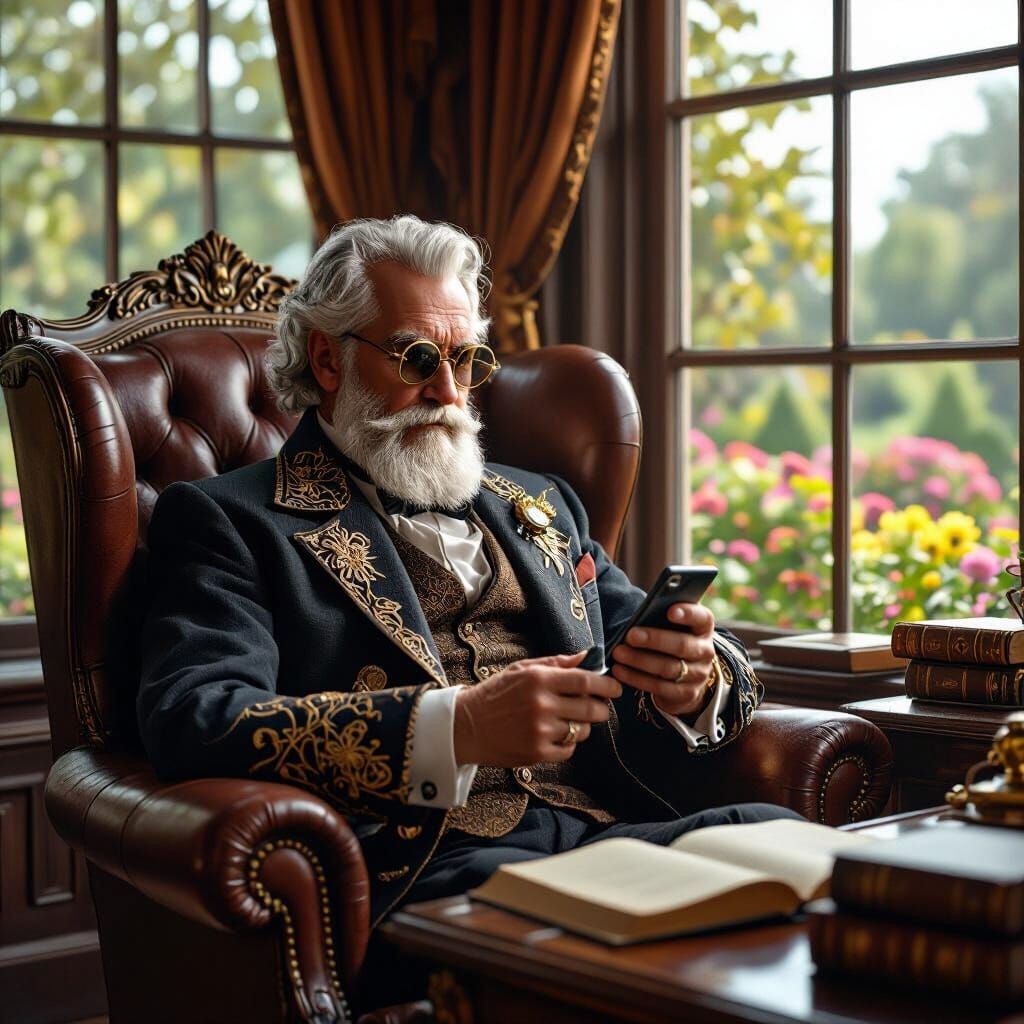 Steampunk Gentleman in Opulent Library