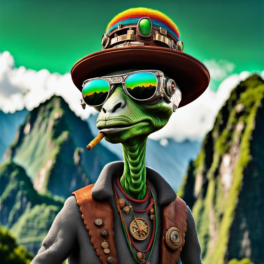 Steampunk Alien Walks Near Machu Picchu